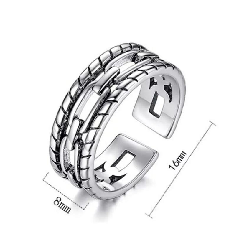 Adjustable Silver Chain Band Thick Unisex Open Statement Ring