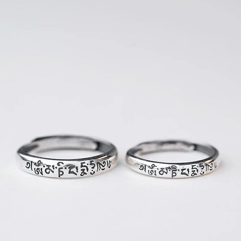 Tibetan Buddhism Prayer Matching Couple Promise Ring Set