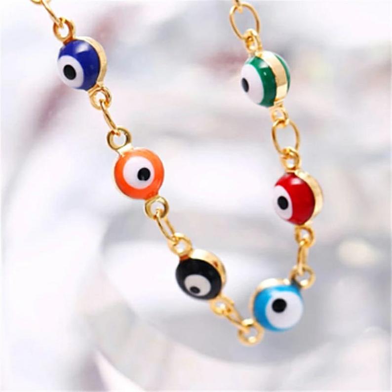 Multicolour Evil Eye Adjustable Protection Colourful Turkish Asian Indian Anklet