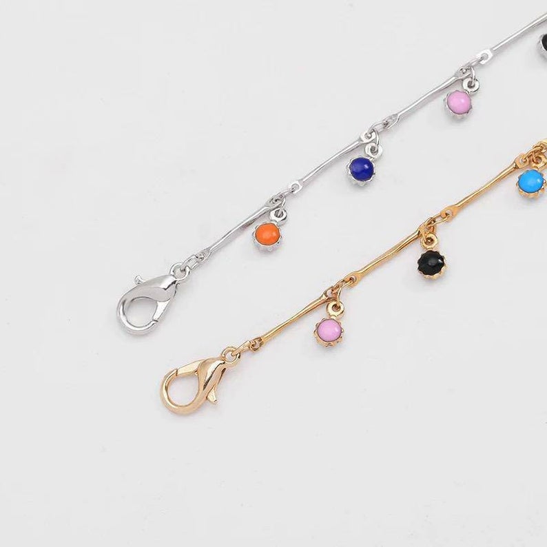 Gold and Silver Colourful Dainty Rainbow Dangly Choker Necklace