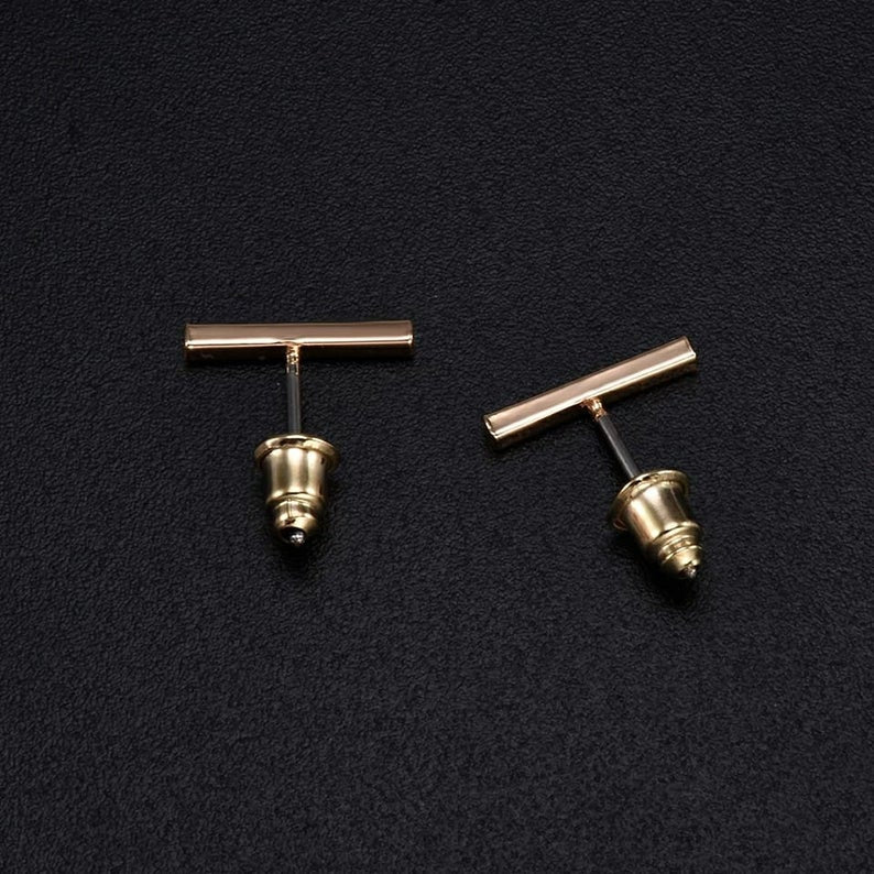 Silver Gold Bar Minimalist Geometric Tiny Small Line Staple Unisex Stud Earrings