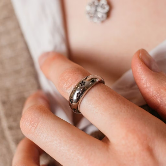 Silver Open Ring Women Lady Punk Vintage Space Star Statement Chunky Ring — Boho Jewellery UK | The Colourful Aura