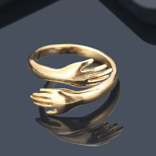 Silver Gold Hand Love Hugging Couple Adjustable Stackable Love Ring