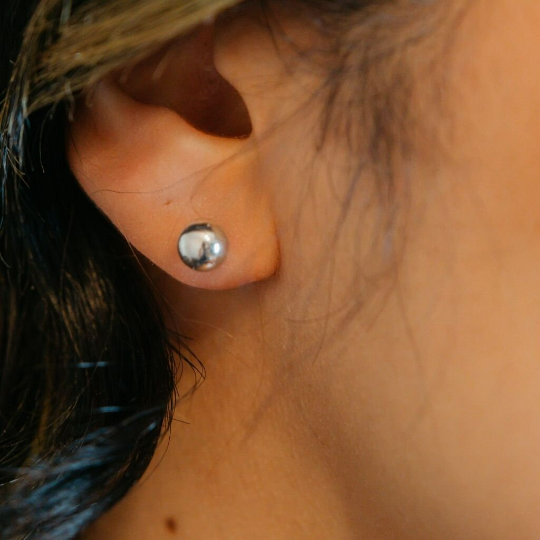 6mm Pure Silver Solid Unisex Round Ball Dot Everyday Geometric Studs Earrings