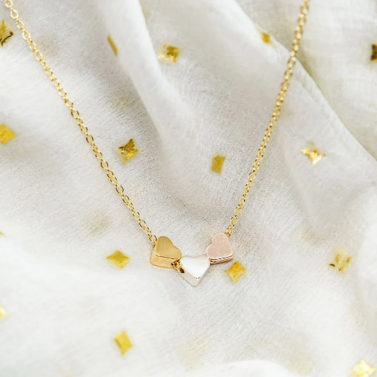 Stainless Steel Tricolour Small Three Heart Love Pendant Necklace