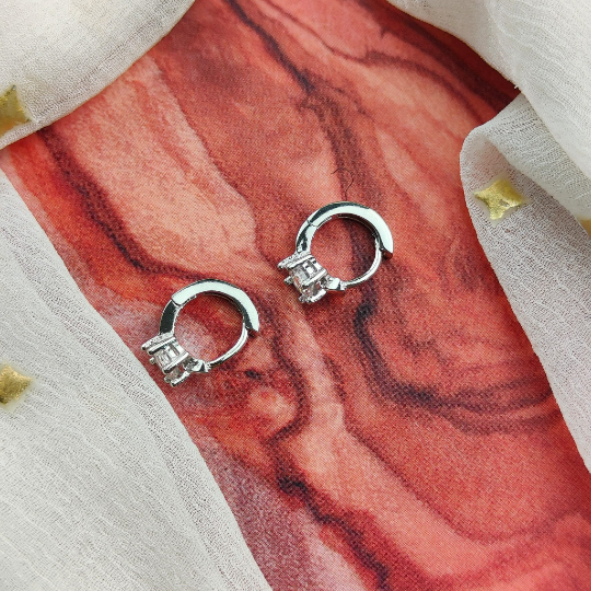 Sterling Silver Small Circle Zircon Dainty Statement Huggie Stud Hoop Earrings — Boho Jewellery UK | The Colourful Aura