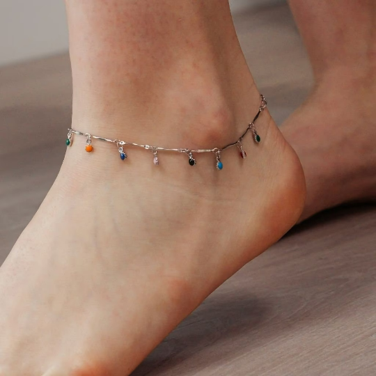 Silver Dangle Dainty Anklet