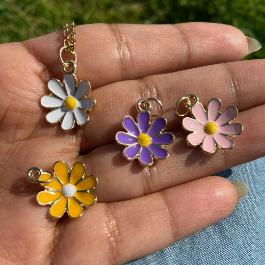 White Daisy Sun Flower Zircon Dangle Drop Summer Floral Handmade Stud Earrings