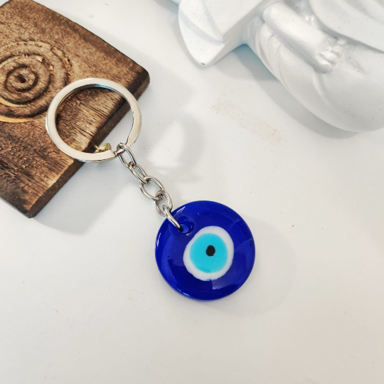 Large Simple Round Turkish Protection Greek Evil Eye Nazar mal de ojo Keychain