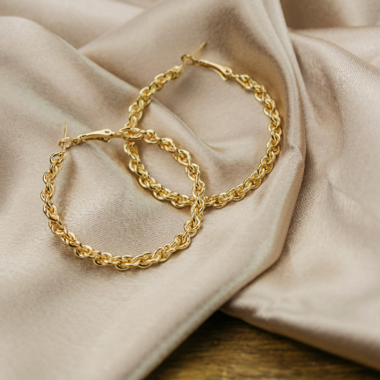 60MM Silver Spiral Round Braided Twist Geometric Dainty Statement Hoop Earrings