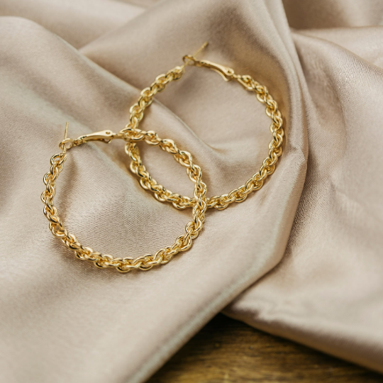 60MM Gold Spiral Round Braided Twist Geometric Dainty Statement Hoop Earrings