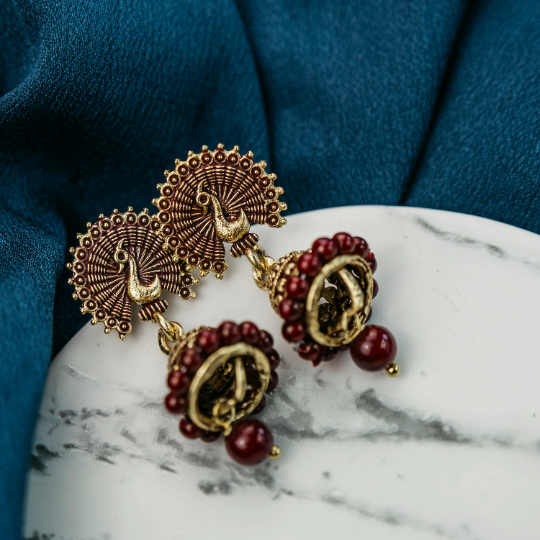 Small Black Intricate Peacock Colourful Indian Ethnic Festival Bridal Jhumki