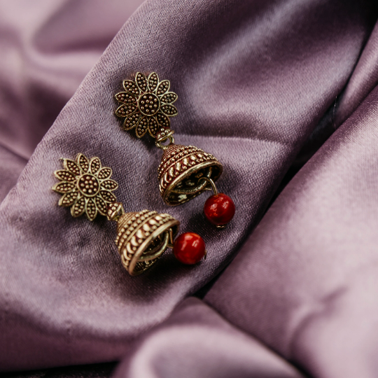 Small Pink Intricate Floral Colourful Asian Indian Ethnic Boho Bridal Jhumka