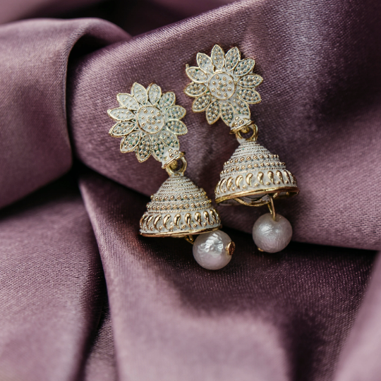 Small Pink Intricate Floral Colourful Asian Indian Ethnic Boho Bridal Jhumka