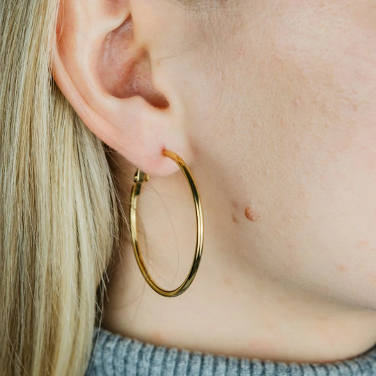 40MM Gold Large Round Dainty Minimal Pipe Threader Statement Hoop Earrings