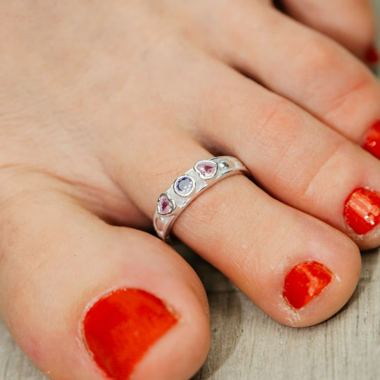 925 Silver Colourful Red Heart Stone Boho Dainty Foot Midi Toe