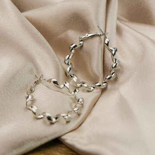 30MM Silver Spiral Round Twist Geometric Dainty Threader Infinity Hoop Earrings