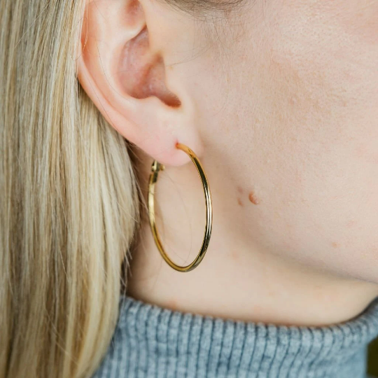 40MM Gold Large Round Dainty Minimal Pipe Threader Statement Hoop Earrings