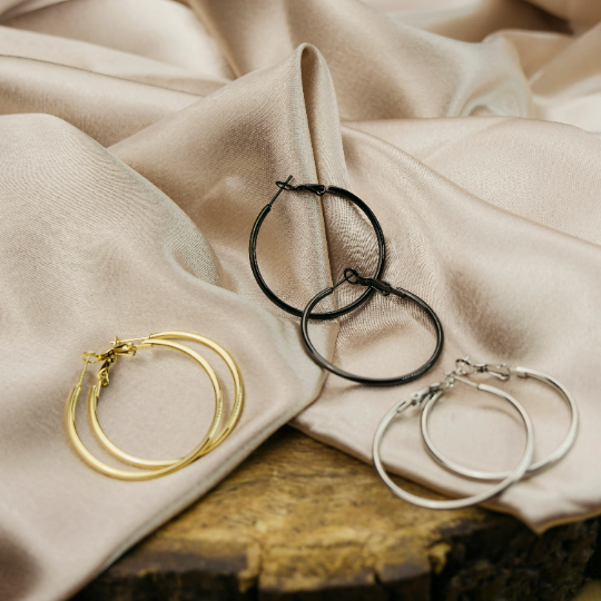 40MM Gold Large Round Dainty Minimal Pipe Threader Statement Hoop Earrings