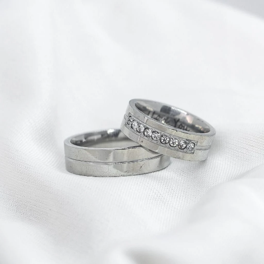Her Ring Silver Couple His and Hers Zircon Wide Band Promise Set — Boho Jewellery UK | The Colourful Aura