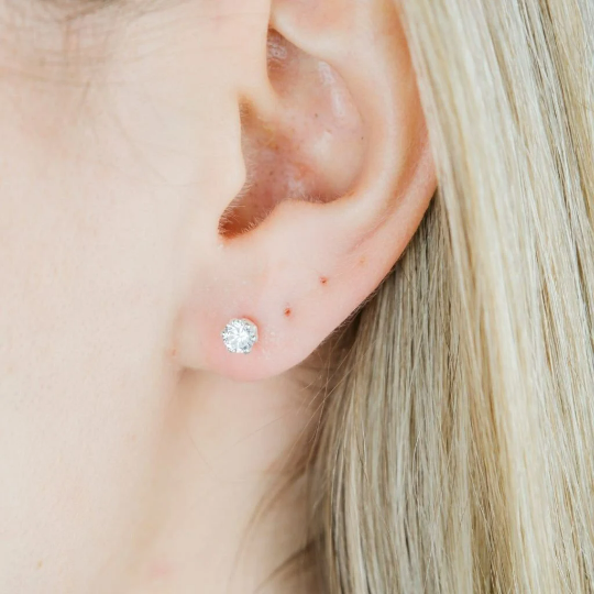 925 Silver Large Unisex Round Zircon Minimalist Dainty Everyday Studs Earrings – The Colourful Aura