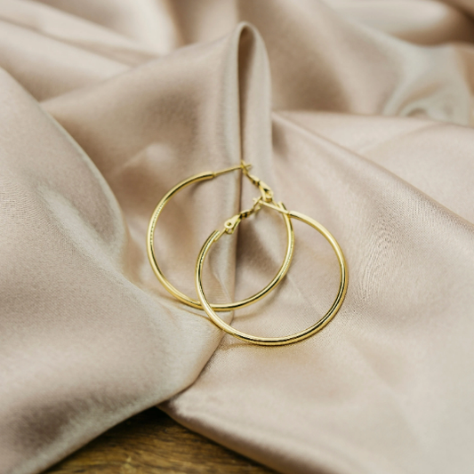 40MM Gold Large Round Dainty Minimal Pipe Threader Statement Hoop Earrings