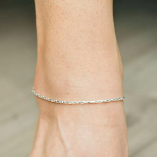 Pure Silver Thin Slim Minimalistic Braid Chain Boho Silver Indian Payal Anklet