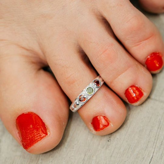 925 Silver Colourful Red Heart Stone Boho Dainty Foot Midi Toe Ring