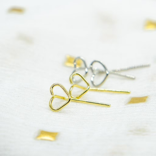 Silver Gold Heart Minimalist Wire Handmade Simple Love Stick Stud Earrings