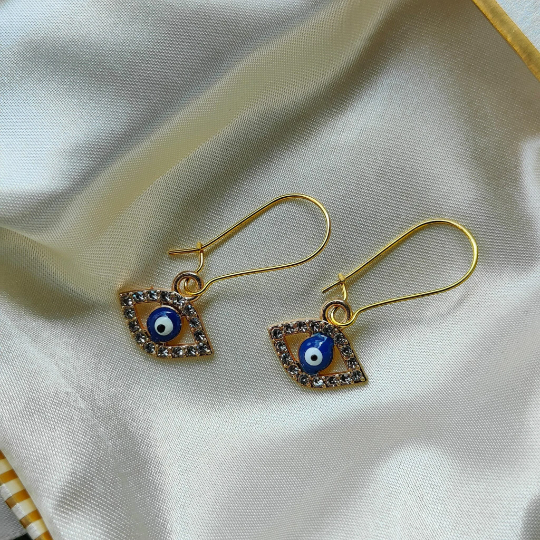 Long Silver Evil Eye Huggie Dainty Zircon Devil Eye Charm Latch Back Earrings