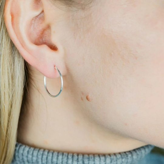 Sterling Silver 20mm Slim Thin Bali Dainty Huggie Minimalist Punk Hoop Earrings