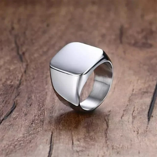 Flat Top 15mm Wide Square Punk Classic Hiphop Stackable Signet Ring (Close-up Detail) | The Colourful Aura