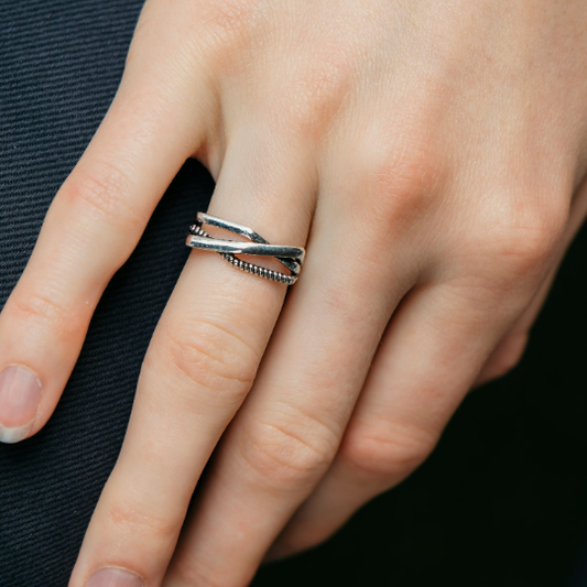 Sparkling & polished lines ring on sale