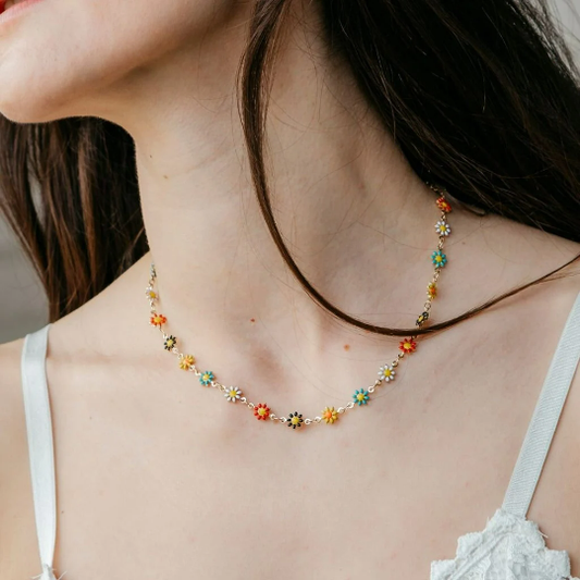 Colourful Rainbow Daisy Sun Flower Charms Indie Summer Boho Choker Necklace