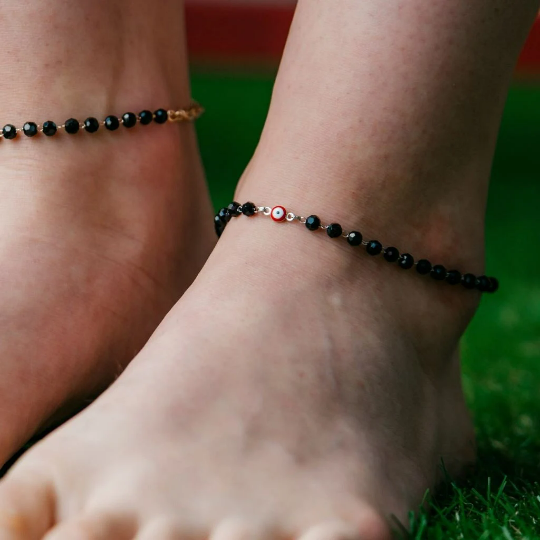 Black Beads Evil Eye Adjustable Turkish Protection Indian Nazaria Payal Anklet — Boho Jewellery UK | The Colourful Aura