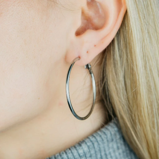 40MM Gold Large Round Dainty Minimal Pipe Threader Statement Hoop Earrings