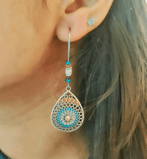 Long Mandala Floral Enamel Indian Triangle Vintage Boho Drop Ethnic Danglers
