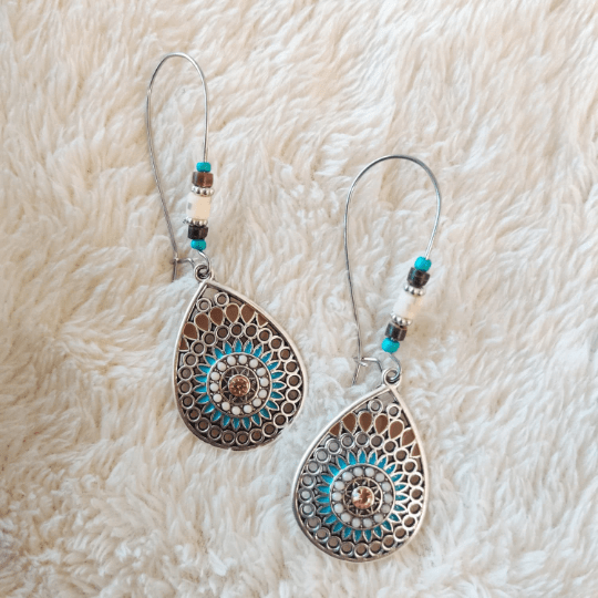 Long Mandala Floral Enamel Indian Triangle Vintage Boho Drop Ethnic Danglers