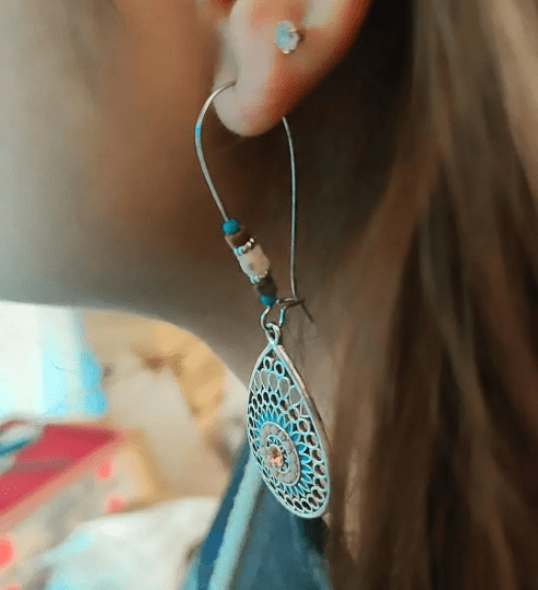 Long Mandala Floral Enamel Indian Triangle Vintage Boho Drop Ethnic Danglers
