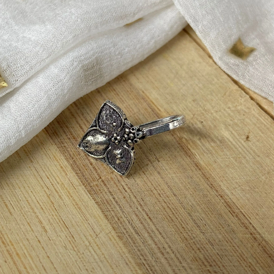 Antique Quality Oxidised German Silver Floral Simple Non Pierced Nose Pin