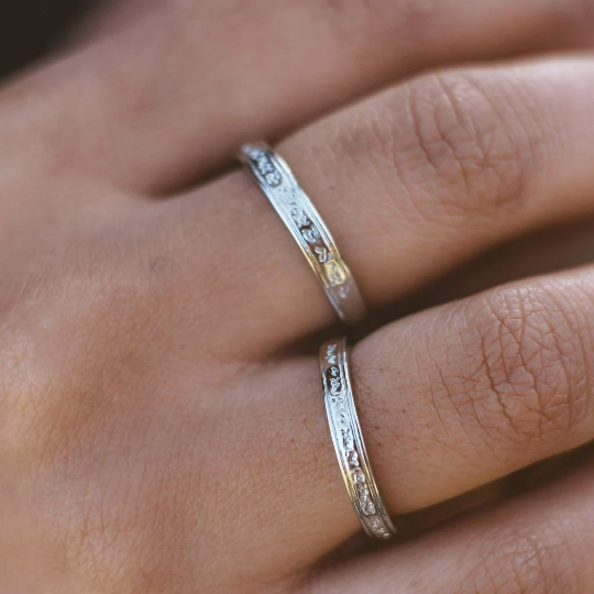 Adjustable Silver Engraved Couple Promise Ring Set The Colourful