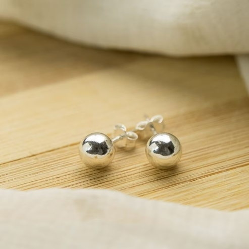 Pure Silver Solid Ball Studs Earrings, Unisex Round Ball Stud