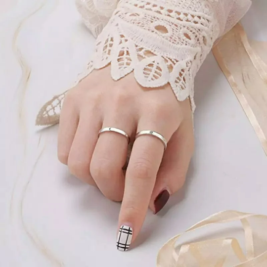 Adjustable Silver Couple Moon and Sun Promise Ring set