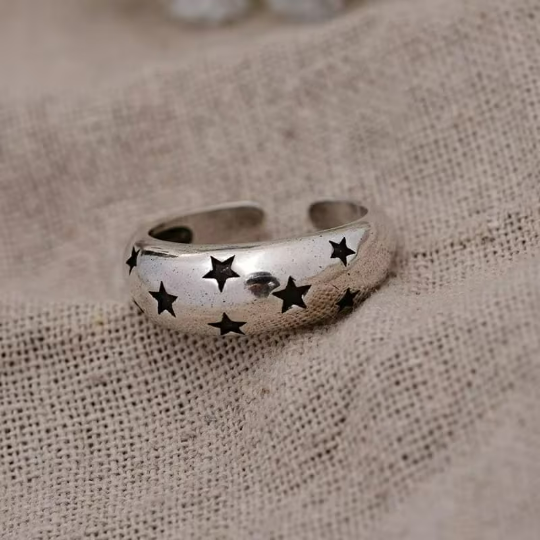 Silver Open Ring Women Lady Punk Vintage Space Star Statement Chunky Ring