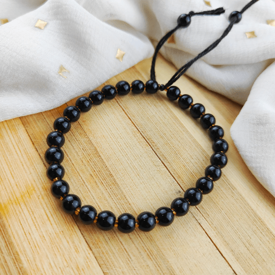 Large Matt Black Beads Daily Unisex Adjustable Yoga Meditation Bracelet