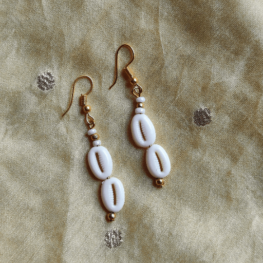Cowrie Sea Shell Lightweight Minimalist Beach Dainty White Drop Hook Earring