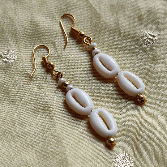 Cowrie Sea Shell Lightweight Minimalist Beach Dainty White Drop Hook Earring