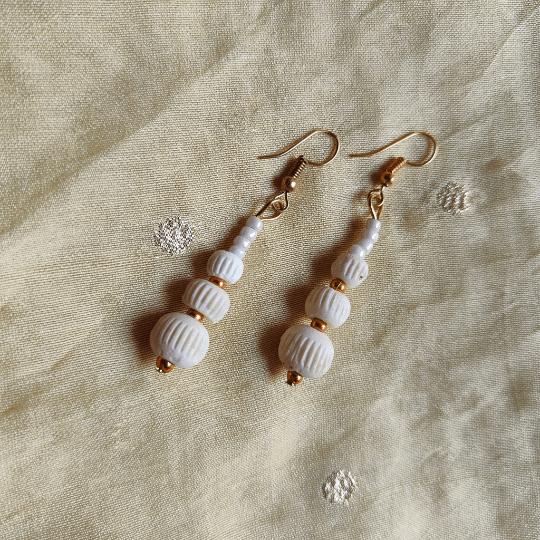 Three Beads Shell Lightweight Minimalist Beach Dainty White Drop Hook Earring