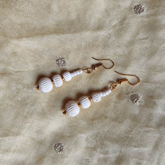 Three Beads Shell Lightweight Minimalist Beach Dainty White Drop Hook Earring