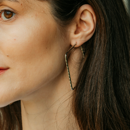 Large Hammered Square Geometric Large Dainty Threader Statement Hoop Earrings